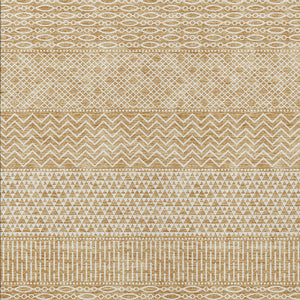 Homeroots 3' Washable Indoor Outdoor Area Rug With Chevron Design - Durable, Stain Resistant, Versatile Décor Gold Polyester 612259