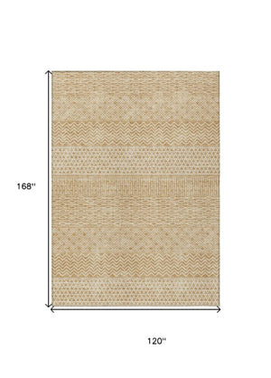 Homeroots 3' Washable Indoor Outdoor Area Rug With Chevron Design - Durable, Stain Resistant, Versatile Décor Gold Polyester 612261