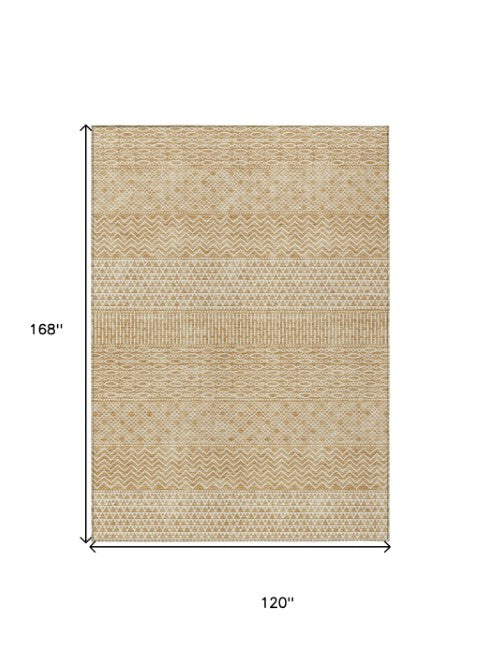 Homeroots 3' Washable Indoor Outdoor Area Rug With Chevron Design - Durable, Stain Resistant, Versatile Décor Gold Polyester 612261