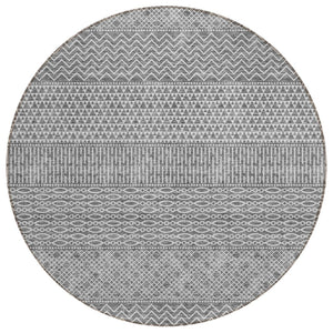 HomeRoots 5' Gray and Silver Chevron Washable Area Rug - Durable, Indoor-Outdoor Design for High-Traffic Spaces 8' Round 612264