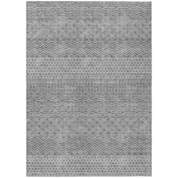 HomeRoots 5' Gray and Silver Chevron Washable Area Rug - Durable, Indoor-Outdoor Design for High-Traffic Spaces 8' X 10' 612265