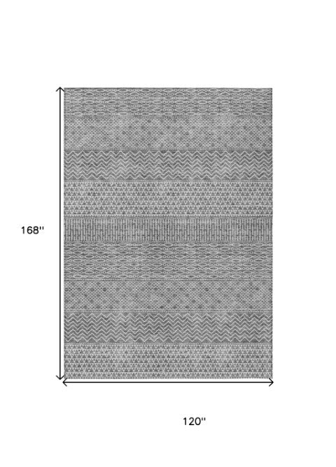 Homeroots 3' Washable Indoor Outdoor Area Rug With Chevron Design - Durable, Stain Resistant, Versatile Décor Gray Polyester 612267