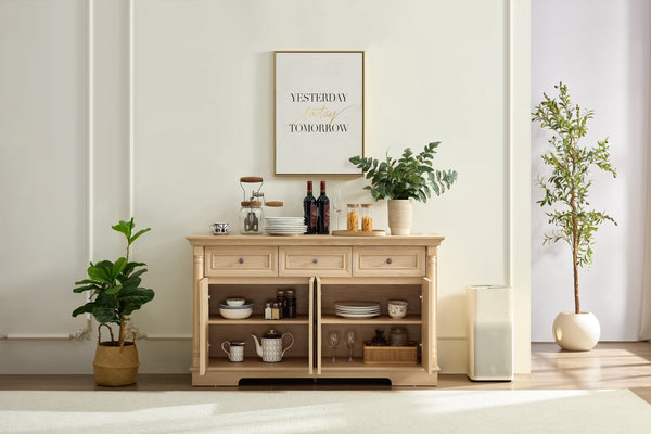 English Elm Farmhouse Wooden Storage Cabinet With Roman Column Design, Versatile Sideboard For Kitchen & Living Room W2393P300548