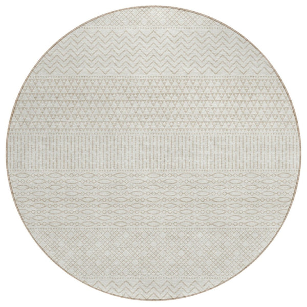 HomeRoots 5' Ivory and Beige Chevron Indoor Outdoor Area Rug – Durable, Machine Washable, Stylish Home Accent 8' Round 612270