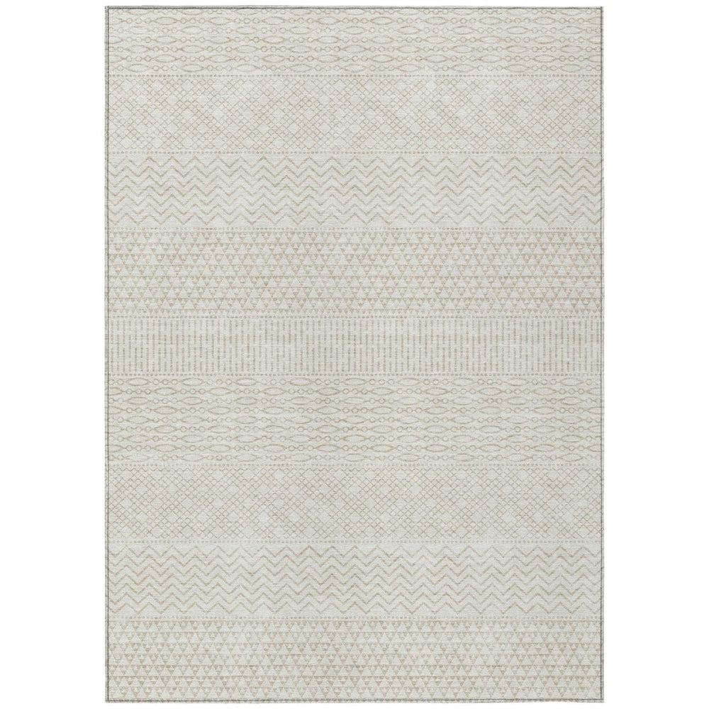 HomeRoots 5' Ivory and Beige Chevron Indoor Outdoor Area Rug – Durable, Machine Washable, Stylish Home Accent 10' X 14' 612273