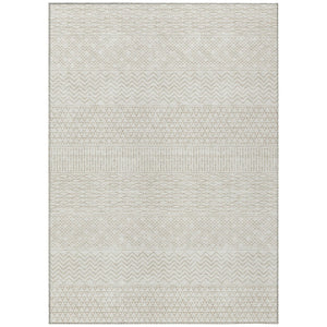 HomeRoots 5' Ivory and Beige Chevron Indoor Outdoor Area Rug – Durable, Machine Washable, Stylish Home Accent 10' X 14' 612273