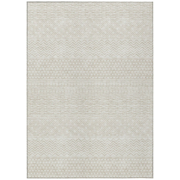 HomeRoots 5' Ivory and Beige Chevron Indoor Outdoor Area Rug – Durable, Machine Washable, Stylish Home Accent 10' X 14' 612273