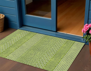 Homeroots 3' Washable Indoor Outdoor Area Rug With Chevron Design - Durable, Stain Resistant, Versatile Décor Lime Green Polyester 612274