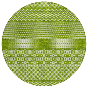 HomeRoots 5' Vibrant Lime Green and Ivory Chevron Area Rug - Stylish, Washable Indoor/Outdoor Décor Solution 8' Round 612276