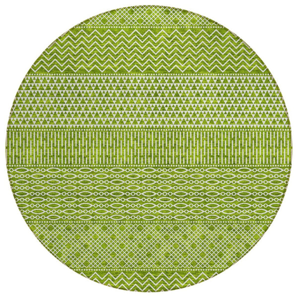 HomeRoots 5' Vibrant Lime Green and Ivory Chevron Area Rug - Stylish, Washable Indoor/Outdoor Décor Solution 8' Round 612276