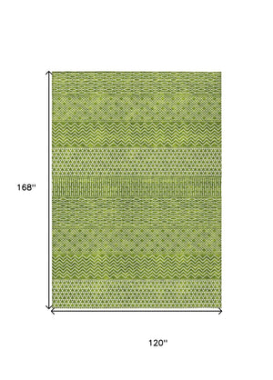HomeRoots 5' Vibrant Lime Green and Ivory Chevron Area Rug - Stylish, Washable Indoor/Outdoor Décor Solution 10' X 14' 612279
