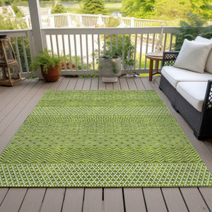 HomeRoots 5' Vibrant Lime Green and Ivory Chevron Area Rug - Stylish, Washable Indoor/Outdoor Décor Solution 10' X 14' 612279