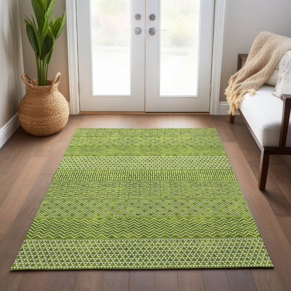 HomeRoots 5' Vibrant Lime Green and Ivory Chevron Area Rug - Stylish, Washable Indoor/Outdoor Décor Solution 10' X 14' 612279