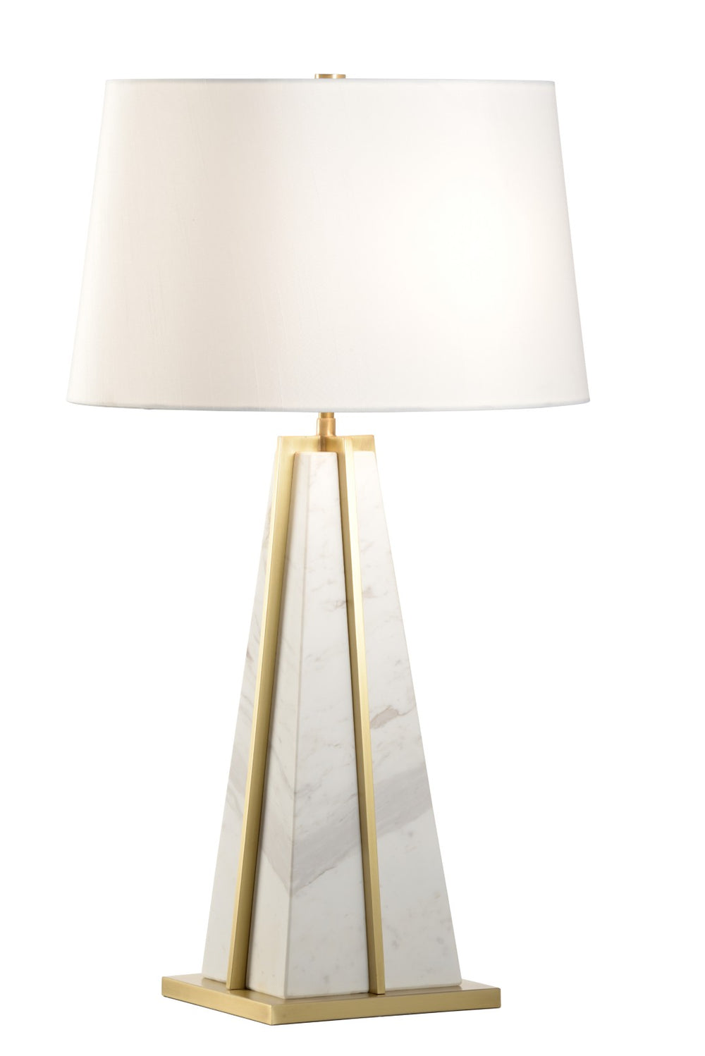 Wildwood Portofino Marble Table Lamp With Antique Brass Accents — Pyramid Carrera Base, Sculptural Ambient Light 61228