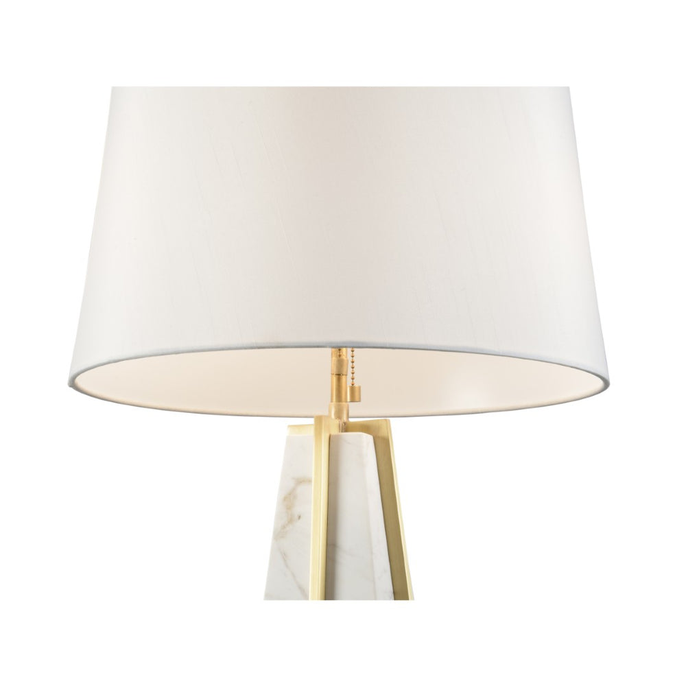 Wildwood Portofino Marble Table Lamp With Antique Brass Accents — Pyramid Carrera Base, Sculptural Ambient Light 61228