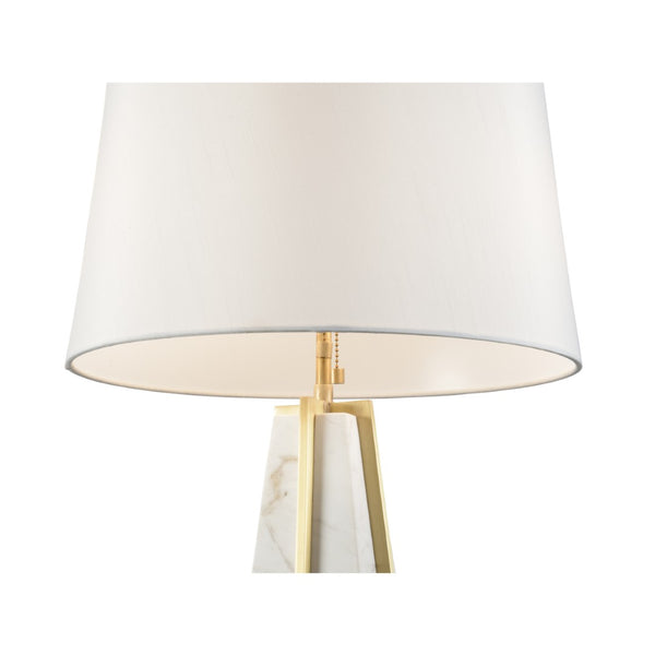 Wildwood Portofino Marble Table Lamp With Antique Brass Accents — Pyramid Carrera Base, Sculptural Ambient Light 61228