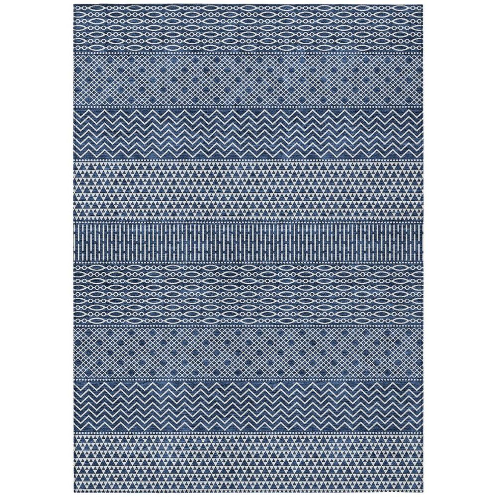 HomeRoots 5' Modern Navy Blue and Ivory Chevron Indoor Outdoor Area Rug – Durable, Washable, Stylish Design 5' X 8' 612281
