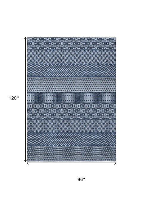 Homeroots 3' Washable Indoor Outdoor Area Rug With Chevron Design - Durable, Stain Resistant, Versatile Décor Navy Blue Polyester 612283