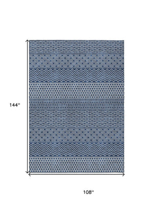 HomeRoots 5' Modern Navy Blue and Ivory Chevron Indoor Outdoor Area Rug – Durable, Washable, Stylish Design 9' X 12' 612284