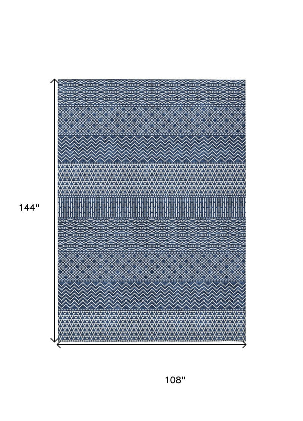 HomeRoots 5' Modern Navy Blue and Ivory Chevron Indoor Outdoor Area Rug – Durable, Washable, Stylish Design 9' X 12' 612284