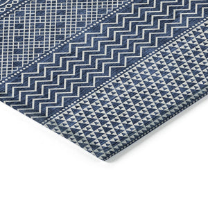 HomeRoots 5' Modern Navy Blue and Ivory Chevron Indoor Outdoor Area Rug – Durable, Washable, Stylish Design 9' X 12' 612284