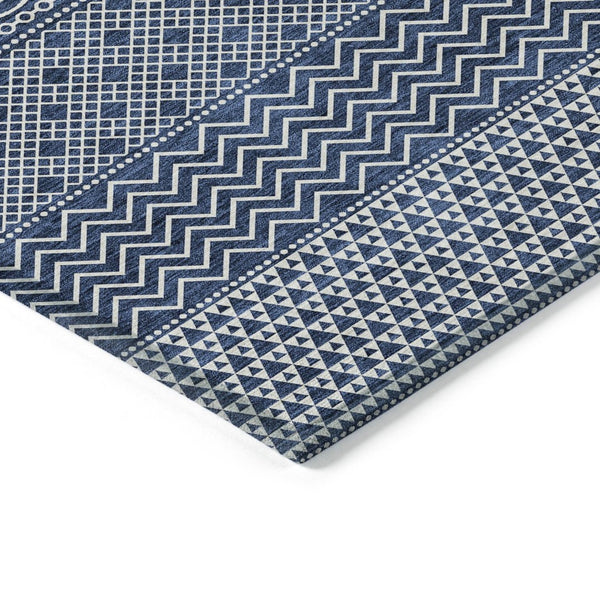 HomeRoots 5' Modern Navy Blue and Ivory Chevron Indoor Outdoor Area Rug – Durable, Washable, Stylish Design 9' X 12' 612284