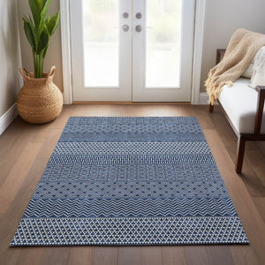 HomeRoots 5' Modern Navy Blue and Ivory Chevron Indoor Outdoor Area Rug – Durable, Washable, Stylish Design 9' X 12' 612284