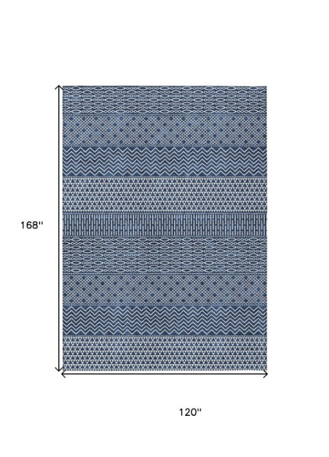 Homeroots 3' Washable Indoor Outdoor Area Rug With Chevron Design - Durable, Stain Resistant, Versatile Décor Navy Blue Polyester 612285