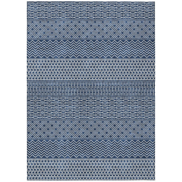 HomeRoots 5' Modern Navy Blue and Ivory Chevron Indoor Outdoor Area Rug – Durable, Washable, Stylish Design 10' X 14' 612285
