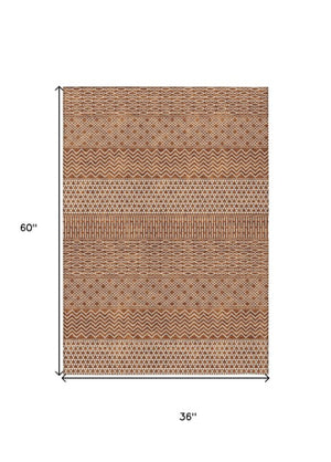 Homeroots 3' Washable Indoor Outdoor Area Rug With Chevron Design - Durable, Stain Resistant, Versatile Décor Orange Polyester 612286