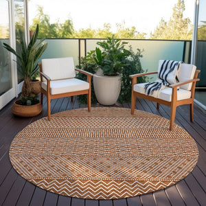 Homeroots 3' Washable Indoor Outdoor Area Rug With Chevron Design - Durable, Stain Resistant, Versatile Décor Orange Polyester 612288