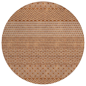 HomeRoots 5' Vibrant Orange and Ivory Chevron Washable Area Rug for Indoor and Outdoor Spaces, Easy Care 8' Round 612288