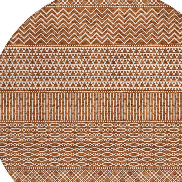 Homeroots 3' Washable Indoor Outdoor Area Rug With Chevron Design - Durable, Stain Resistant, Versatile Décor Orange Polyester 612288