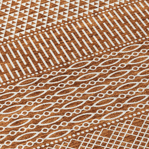 Homeroots 3' Washable Indoor Outdoor Area Rug With Chevron Design - Durable, Stain Resistant, Versatile Décor Orange Polyester 612288