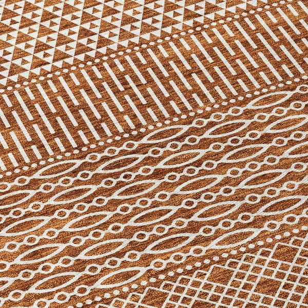 Homeroots 3' Washable Indoor Outdoor Area Rug With Chevron Design - Durable, Stain Resistant, Versatile Décor Orange Polyester 612288