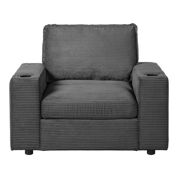 English Elm Christopher Knight Home® - 42.8" Oversized Chaise Lounge with Storage Ottoman, Corduroy Upholstery, USB Port & Cup Holders for Cozy Living Space Grey N765P350851G
