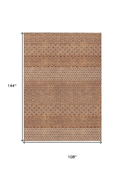 Homeroots 3' Washable Indoor Outdoor Area Rug With Chevron Design - Durable, Stain Resistant, Versatile Décor Orange Polyester 612290