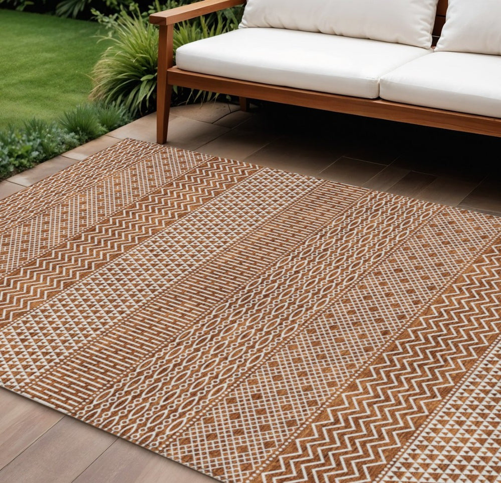 HomeRoots 5' Vibrant Orange and Ivory Chevron Washable Area Rug for Indoor and Outdoor Spaces, Easy Care 9' X 12' 612290