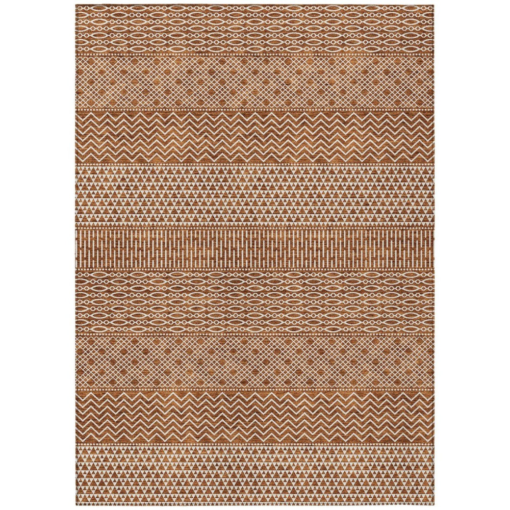 HomeRoots 5' Vibrant Orange and Ivory Chevron Washable Area Rug for Indoor and Outdoor Spaces, Easy Care 9' X 12' 612290