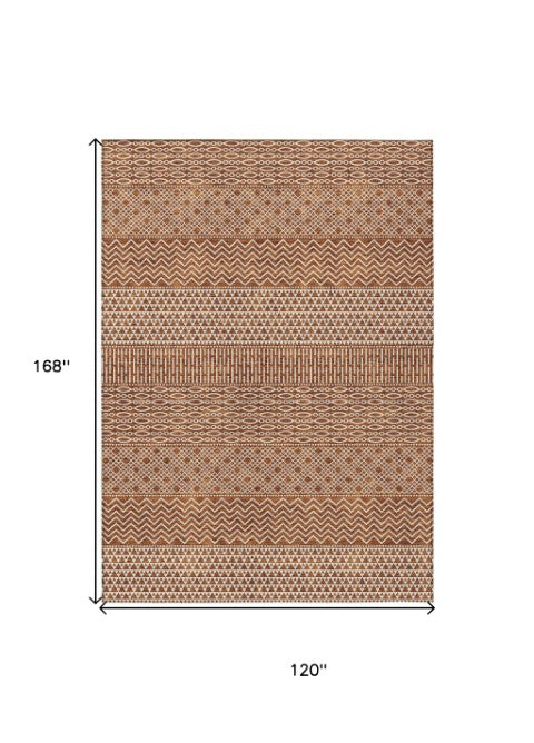 Homeroots 3' Washable Indoor Outdoor Area Rug With Chevron Design - Durable, Stain Resistant, Versatile Décor Orange Polyester 612291