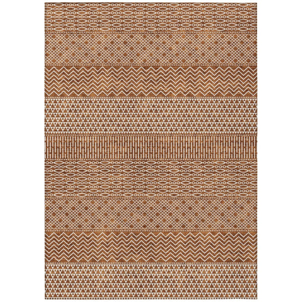 HomeRoots 5' Vibrant Orange and Ivory Chevron Washable Area Rug for Indoor and Outdoor Spaces, Easy Care 10' X 14' 612291