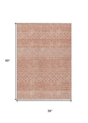 Homeroots 3' Washable Indoor Outdoor Area Rug With Chevron Design - Durable, Stain Resistant, Versatile Décor Salmon Polyester 612292