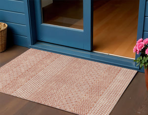 Homeroots 3' Washable Indoor Outdoor Area Rug With Chevron Design - Durable, Stain Resistant, Versatile Décor Salmon Polyester 612292