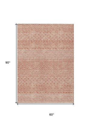 Homeroots 3' Washable Indoor Outdoor Area Rug With Chevron Design - Durable, Stain Resistant, Versatile Décor Salmon Polyester 612293