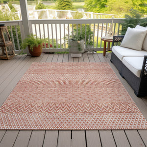 Homeroots 3' Washable Indoor Outdoor Area Rug With Chevron Design - Durable, Stain Resistant, Versatile Décor Salmon Polyester 612293