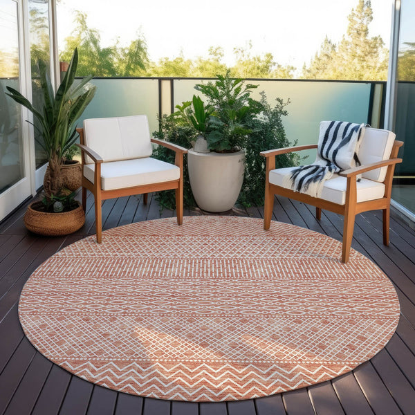 Homeroots 3' Washable Indoor Outdoor Area Rug With Chevron Design - Durable, Stain Resistant, Versatile Décor Salmon Polyester 612294