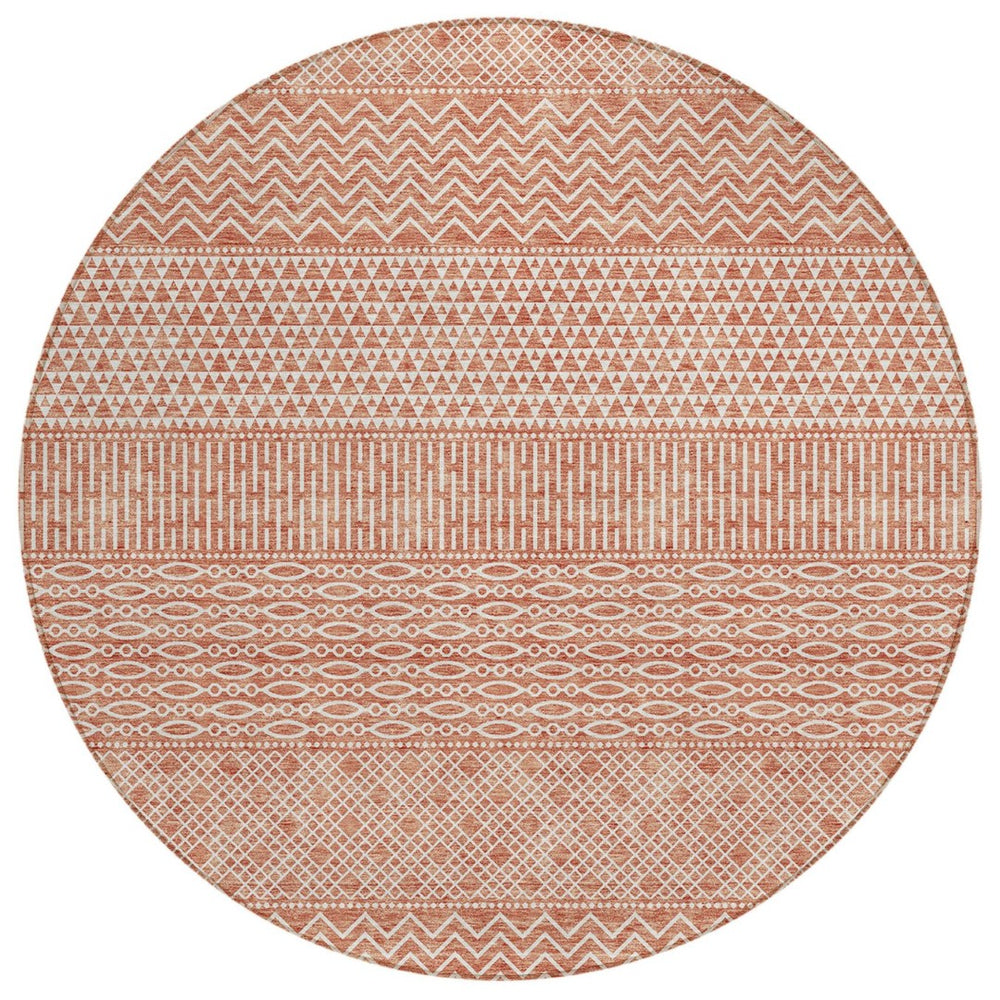 HomeRoots 5' Salmon and Ivory Chevron Area Rug – Stylish, Durable, Washable Indoor/Outdoor Accent for Any Space 8' Round 612294
