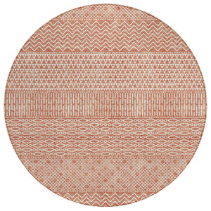 HomeRoots 5' Salmon and Ivory Chevron Area Rug – Stylish, Durable, Washable Indoor/Outdoor Accent for Any Space 8' Round 612294