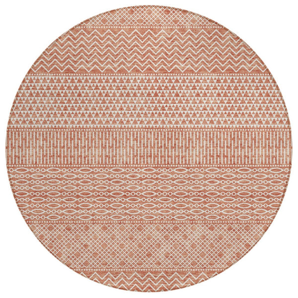 HomeRoots 5' Salmon and Ivory Chevron Area Rug – Stylish, Durable, Washable Indoor/Outdoor Accent for Any Space 8' Round 612294