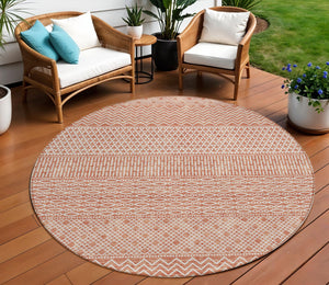 Homeroots 3' Washable Indoor Outdoor Area Rug With Chevron Design - Durable, Stain Resistant, Versatile Décor Salmon Polyester 612294